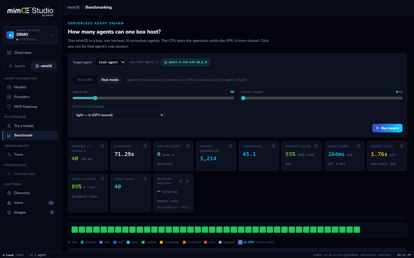 Benchmark: a swarm run measuring agent capacity
