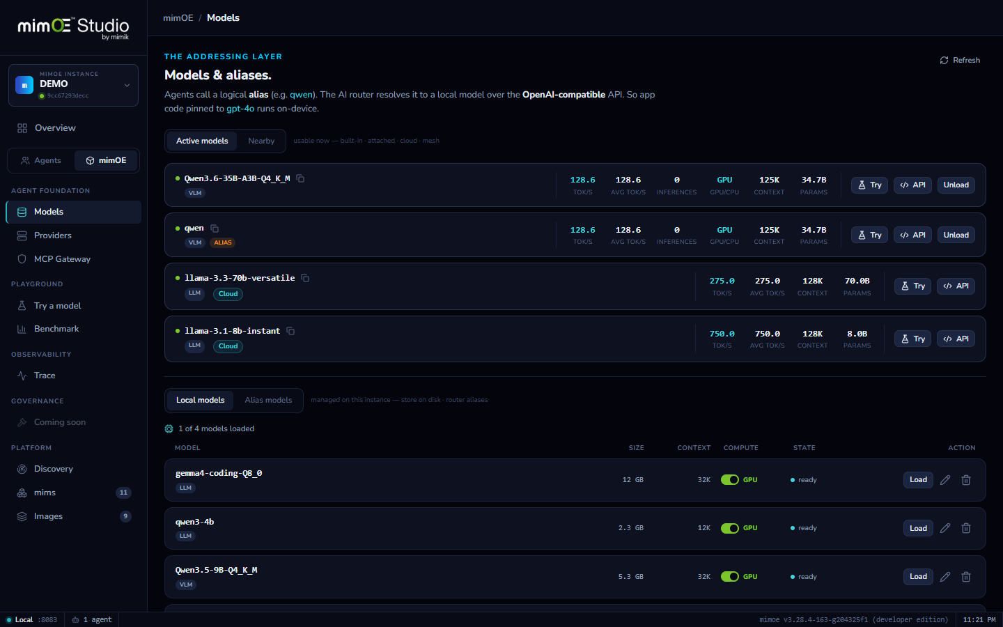 Models: active list and local store