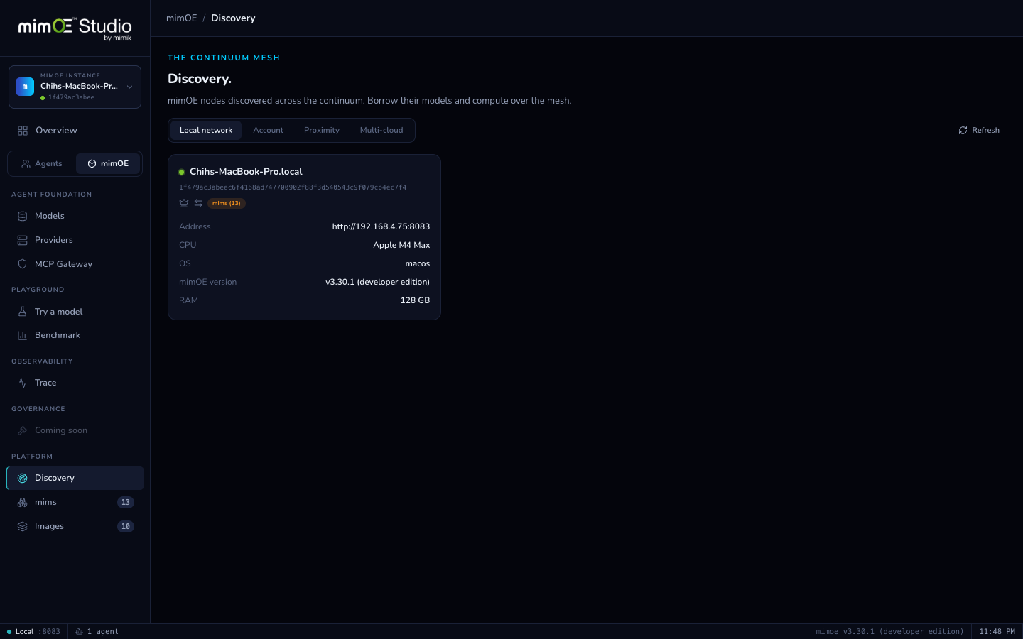 Discovery page showing mesh nodes