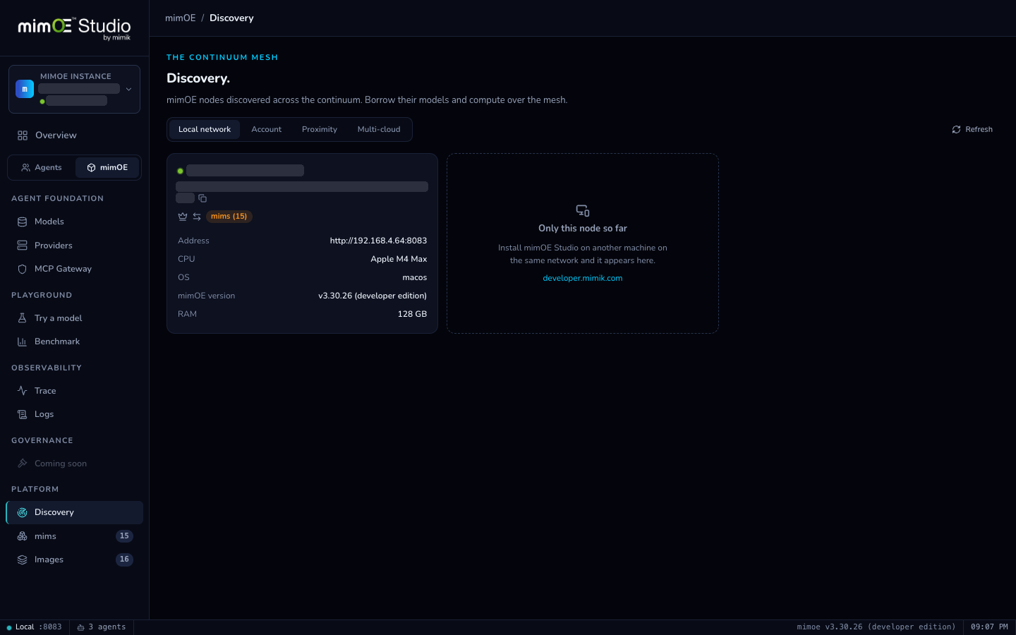 Discovery page showing mesh nodes